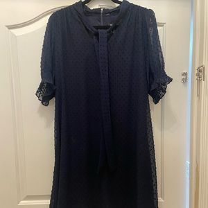 DKNY navy blue tie neck shift dress